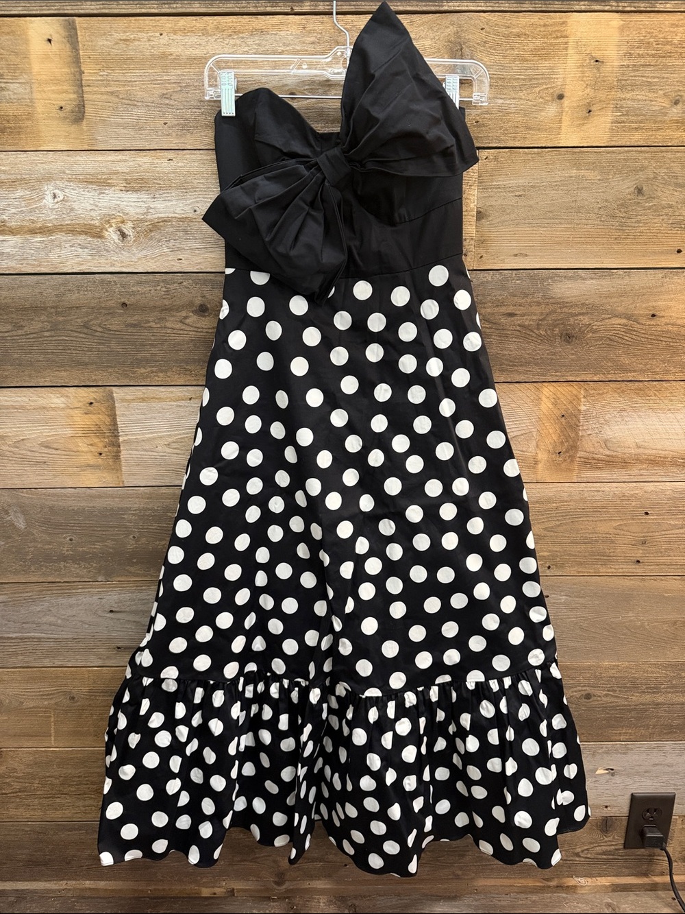 Black and White Polka Dot Strapless Dress with Bow